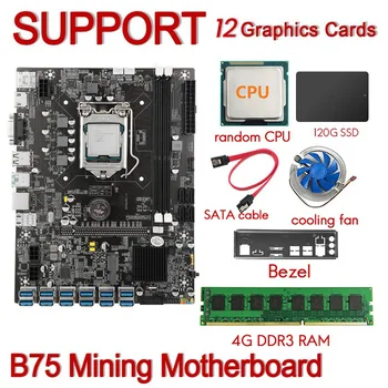 12 GPU B75 USB-BTC Rudarstvo Motherboard CPU+Hladilni Ventilator+4G DDR3 RAM+120 G SSD+SATA Kabel+Ploščo, LGA1155 DDR3 MSATA VGA ETH