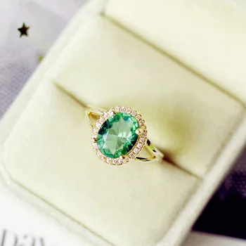Elegantno Zlata, Zelena Crystal Ring Elegantno Preprost Dame Moda Valentine Nakit Darilo
