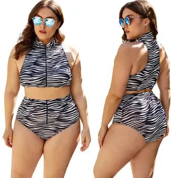 Seksi Bikini Komplet Dva Kosa iz Ženske Beach Slog Plus Velikost Oblačila 5XL Debelo Dropshipping Zip Hlače Določa Črtaste Kopalke