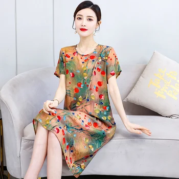 Vroče Priložnostne 2022 Poletje Elegantne Obleke za Ženske Cvjetnim Tiskanja Mujer Ženska Oblačila Kratek Rokav O-Vratu Dame Moda Obleko
