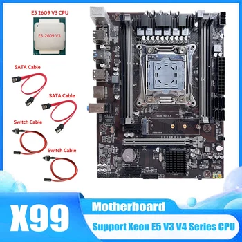 X99 Motherboard LGA2011-3 Matično ploščo Računalnika Podpira DDR4 ECC RAM Z E5 2609 V3 CPU+2X SATA Kabel+2X Stikalo Kabel