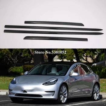 Za Tesla Model 3 Dodatki iz Ogljikovih Vlaken karoserije Izvažajo Trakovi Stranska Vrata Modeliranje Darkice Kritje Trim 4pcs 2017 2018 2019 2020